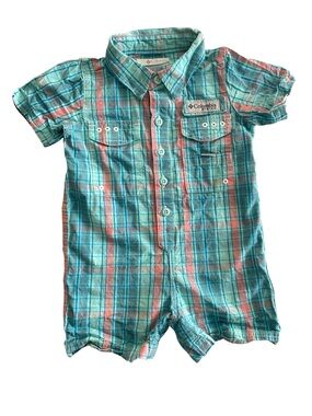 Columbia toddler plaid short-sleeve romper - teal & coral